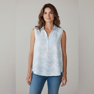 Adrienne Vittadini Linen Blend Tank Blue Size Large